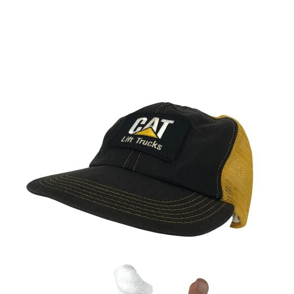 VINTAGE CAT LIFT TRUCKS TRUCKER HAT MESH SNAPBACK ADJUSTABLE YELLOW BLACK USA - Picture 1 of 6